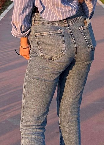 Colin's Gri Tie-Dye Kemerli Midi Denim Pantolon