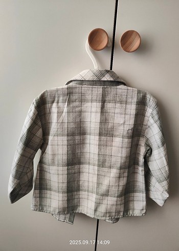 Erkek Bebek Haki Gri Pamuklu Düğmeli Gömlek - Görsel 2