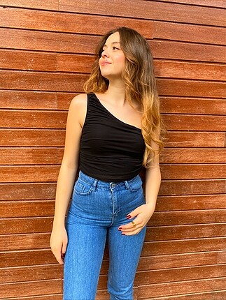 m Beden beyaz Renk Tek omuz crop
