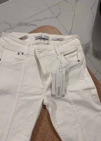 Beyaz Midi Boy Regular Fit Kadın Kot Pantolon - Görsel 2