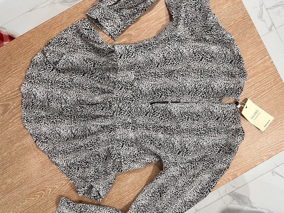 Gri Yılan Desenli Uzun Kollu Kadın Bluz - Görsel 4