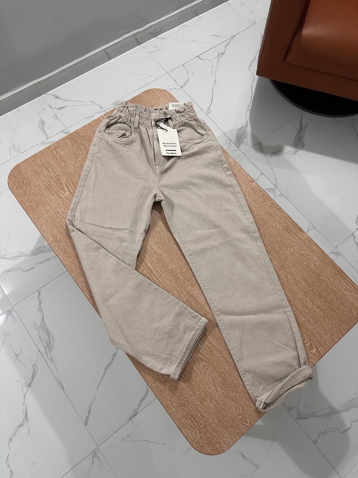 Bej Kadın Midi Boy Pamuklu Jean - Görsel 2