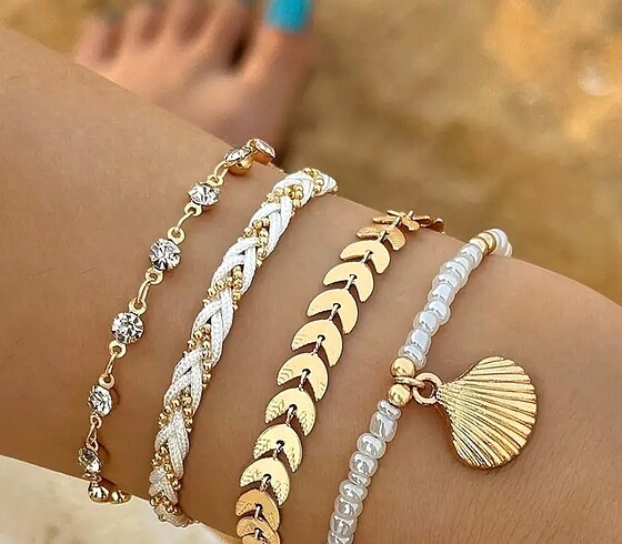 Deniz kabuklu 4 parça bileklik set