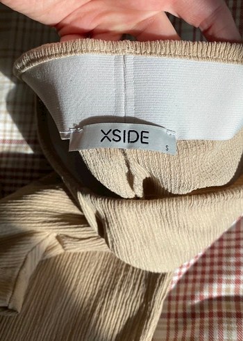 Bej Kadın Keten Pilili Bol Kesim Pantolon - Görsel 3