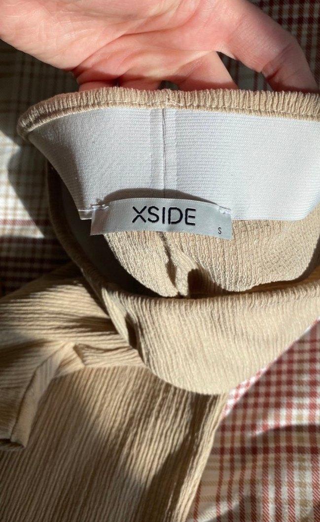 Bej Kadın Keten Pilili Bol Kesim Pantolon - Görsel 3