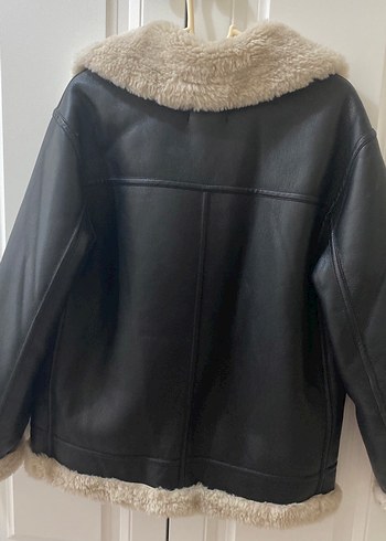 Kürk Detaylı Bej Deri Biker Ceket - Görsel 3