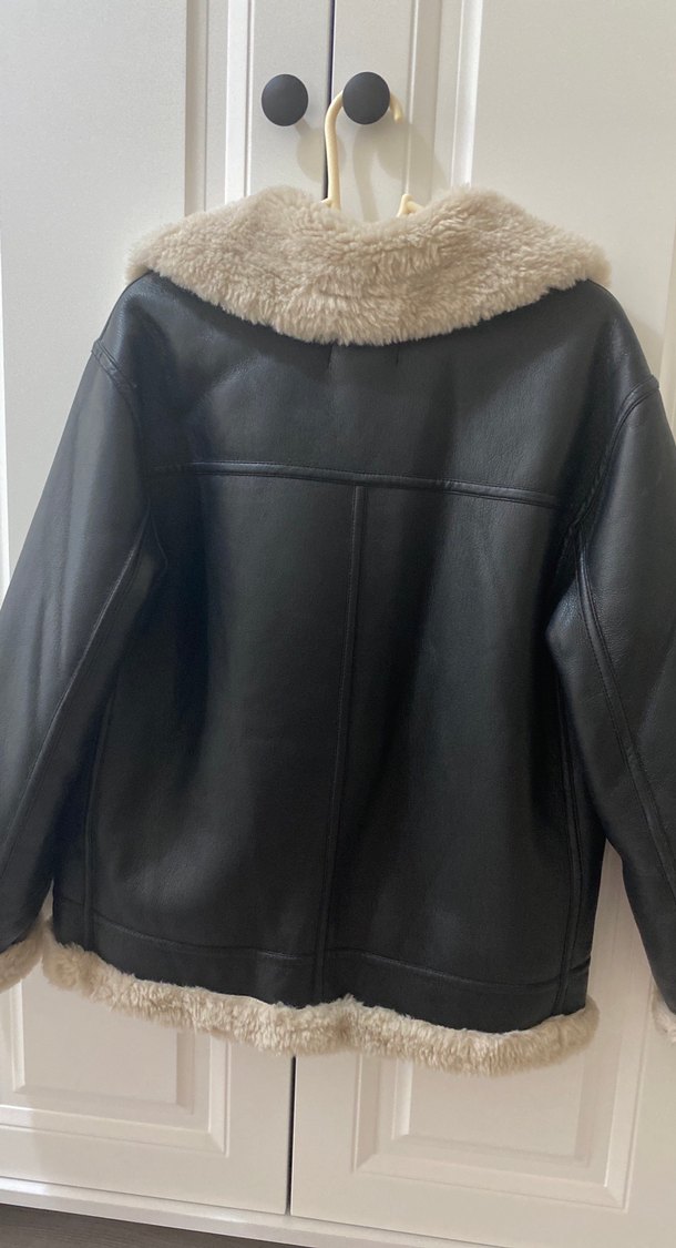 Kürk Detaylı Bej Deri Biker Ceket - Görsel 3