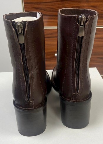 Kahverengi Deri Kadın Topuklu Bot - Görsel 4