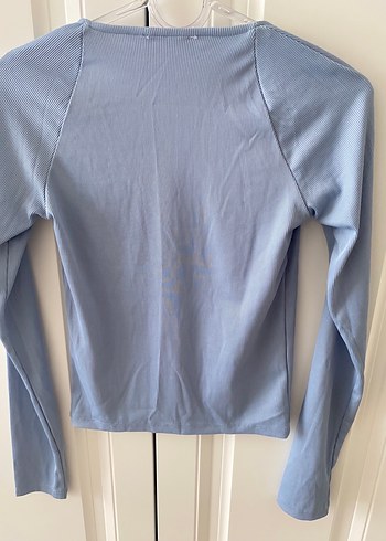 Mavi Dantel Detaylı Uzun Kollu Straplez Bluz - Görsel 3