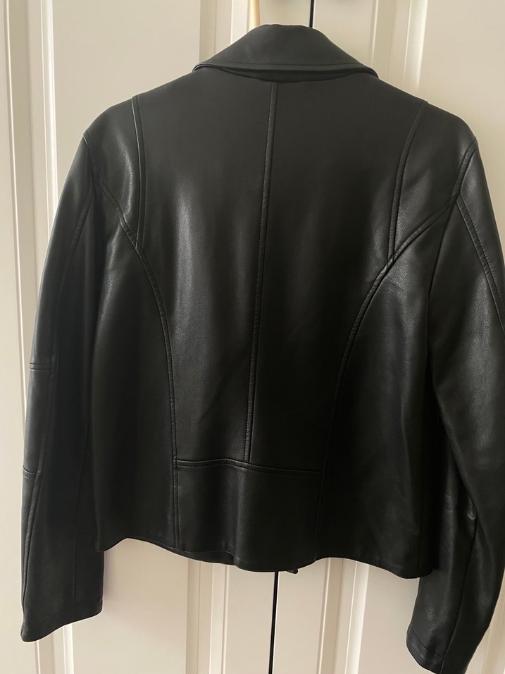 Mavi Siyah Deri Biker Ceket - Görsel 3