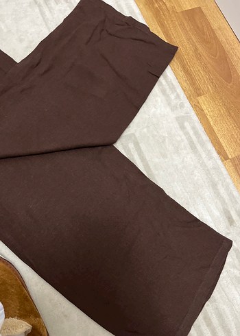 Kadın Kahverengi Keten Bol Kesim Pantolon - Görsel 5