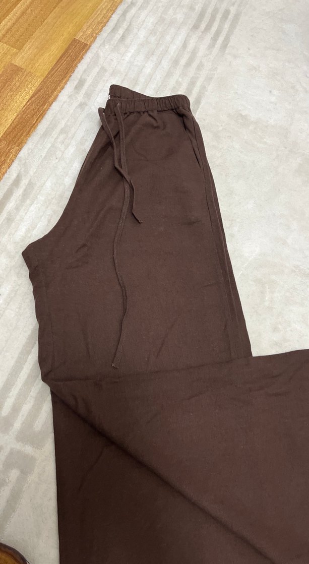 Kadın Kahverengi Keten Bol Kesim Pantolon - Görsel 4