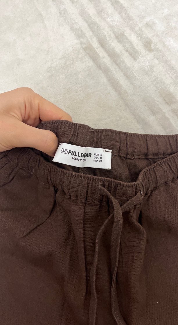 Kadın Kahverengi Keten Bol Kesim Pantolon - Görsel 2