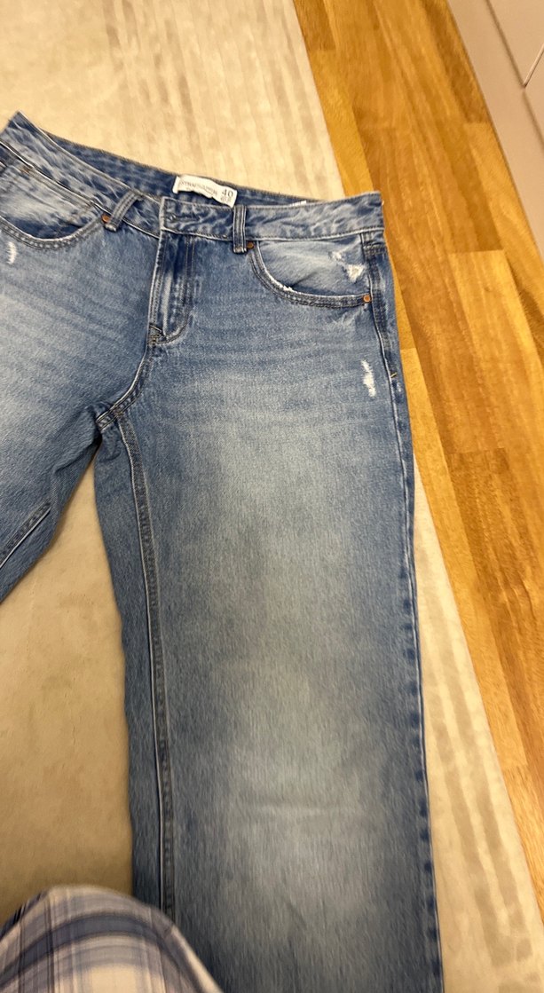 Kadın Mavi Denim Bol Kesim Midi Kot Pantolon - Görsel 5