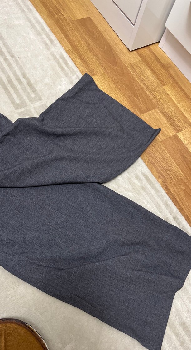 Gri Regular Fit Keten Kumaş Kadın Pantolon - Görsel 4