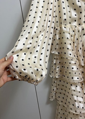 Uzun Kollu Puantiyeli Midi Bohem Kadın Elbise - Görsel 5