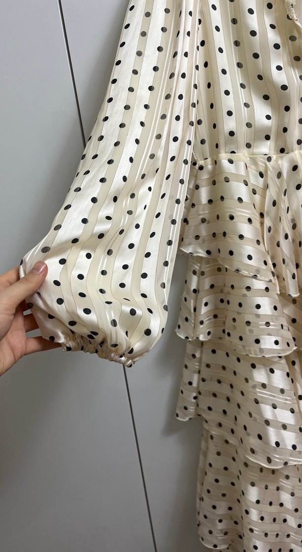 Uzun Kollu Puantiyeli Midi Bohem Kadın Elbise - Görsel 5