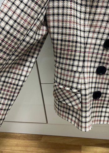 Bej Ekose Desenli Kadın Blazer Ceket - Görsel 3