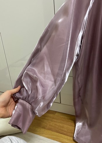 Mor Parlak Saten Bluz - Görsel 2