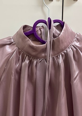 Mor Parlak Saten Bluz - Görsel 3