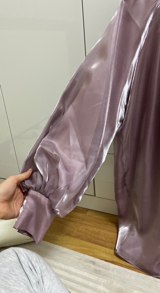 Mor Parlak Saten Bluz - Görsel 2