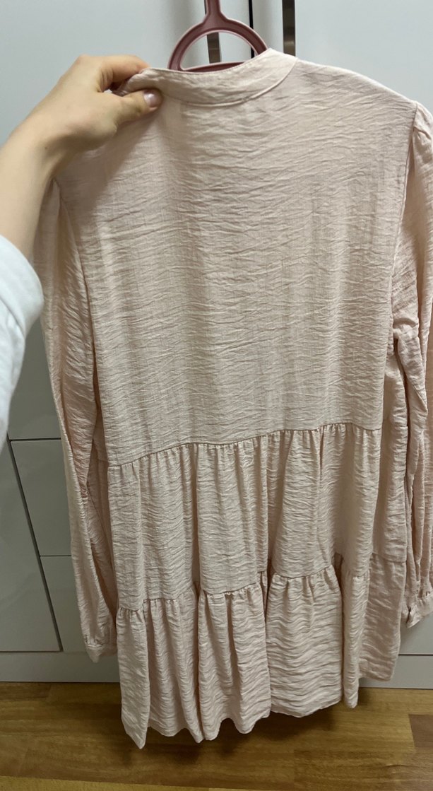 Bej Düğmeli Keten Midi Tunik - Görsel 4