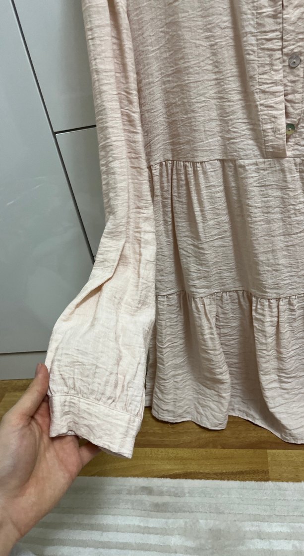 Bej Düğmeli Keten Midi Tunik - Görsel 3