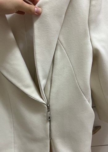 Beyaz Midi Hamile Kabanı Fermuarlı - Görsel 4