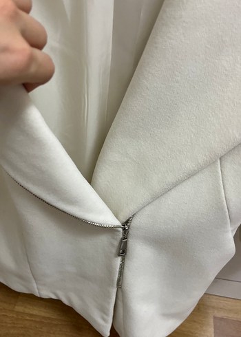 Beyaz Midi Hamile Kabanı Fermuarlı - Görsel 3