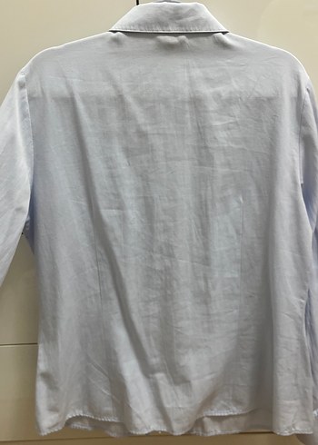 Kadın Mavi Keten Gömlek, Düğmeli, Uzun Kollu - Görsel 4