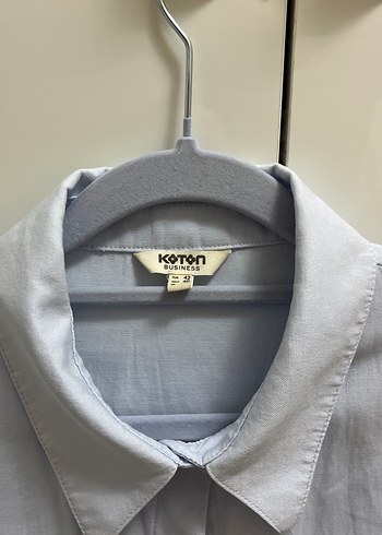 Kadın Mavi Keten Gömlek, Düğmeli, Uzun Kollu - Görsel 3