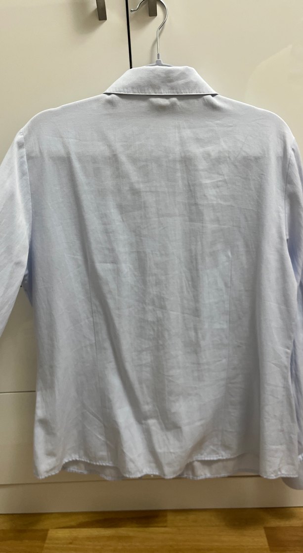 Kadın Mavi Keten Gömlek, Düğmeli, Uzun Kollu - Görsel 4