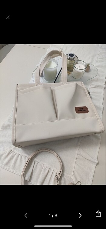 Bej kanvas the tote bag askılı kol çanta