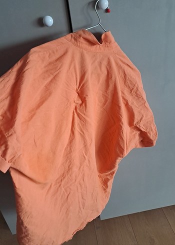 40 Beden Turuncu Kadın Gömlek, Kısa Kollu, Salaş Kesim