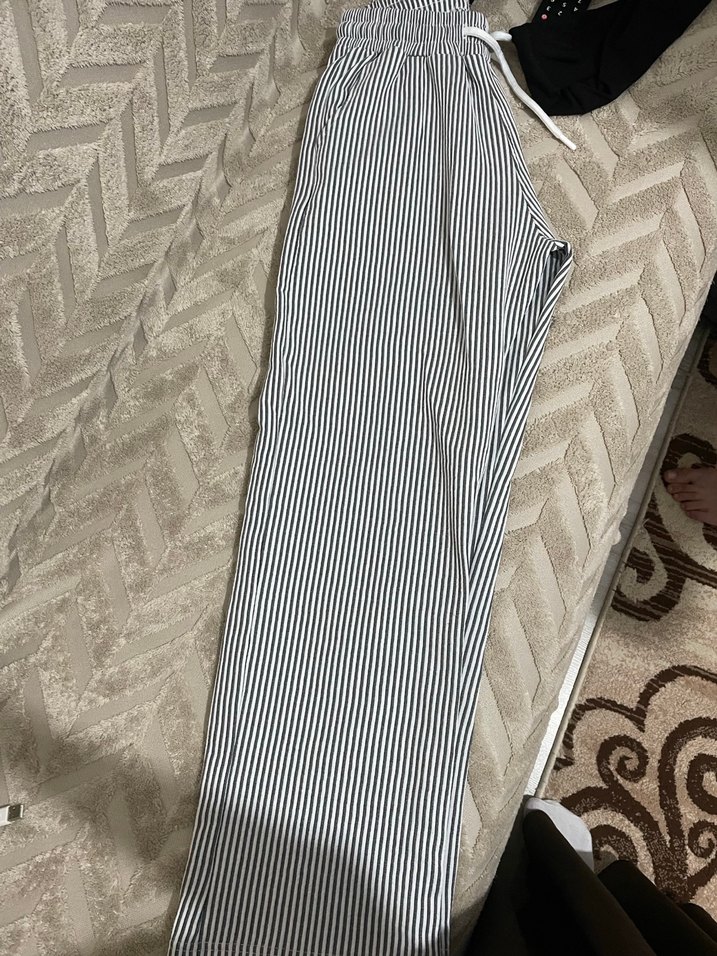 Gri Çizgili Kadın Kumaş Pantolon - Görsel 2