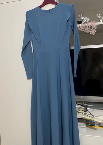 Kadın Mavi Uzun Kollu Uzun Elbise - Görsel 2