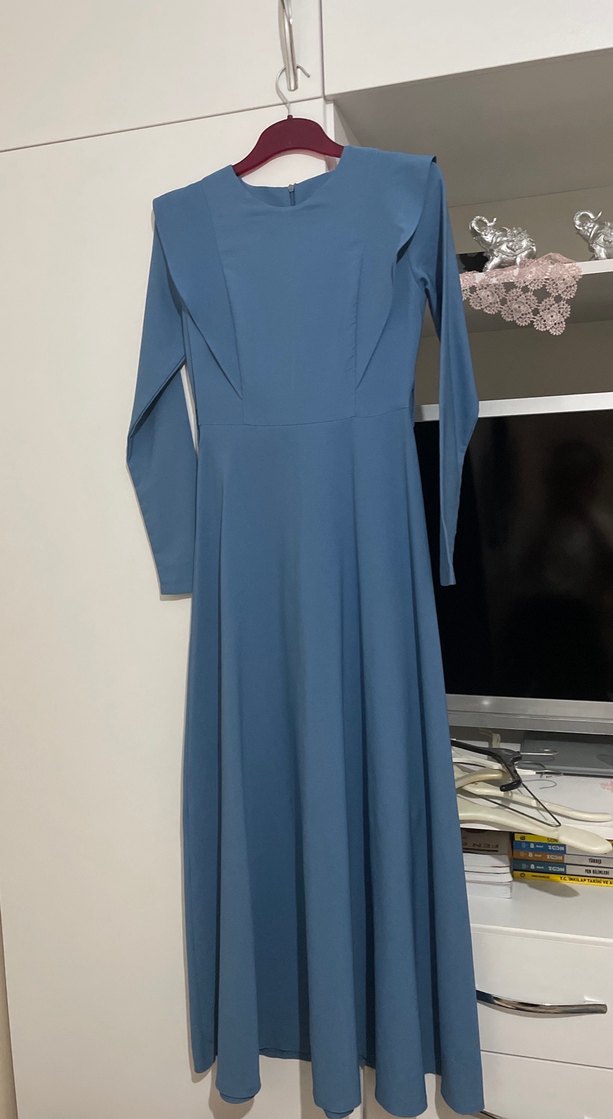 Kadın Mavi Uzun Kollu Uzun Elbise - Görsel 2