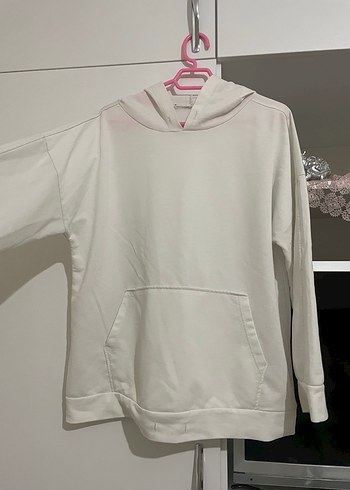 Kadın Beyaz Kapüşonlu Oversize Sweatshirt - Görsel 2