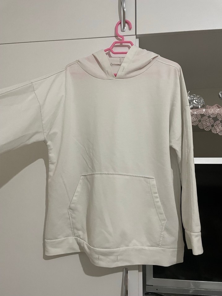 Kadın Beyaz Kapüşonlu Oversize Sweatshirt - Görsel 2