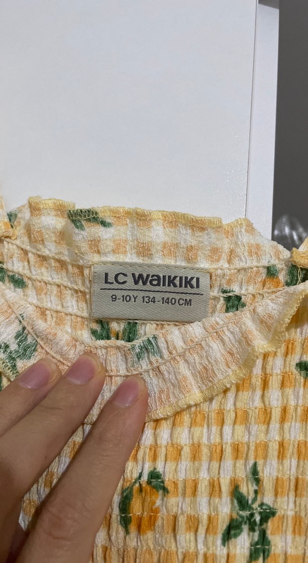 Kız Çocuk Sarı Askılı Pileli Elbise - Görsel 2