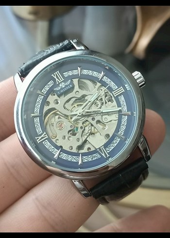 Klasik Biker Siyah Mekanik Erkek Saat - Görsel 3