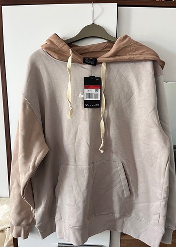 m Beden ten rengi Renk Kadın Bej Gri Kapüşonlu Fermuarlı Sweatshirt