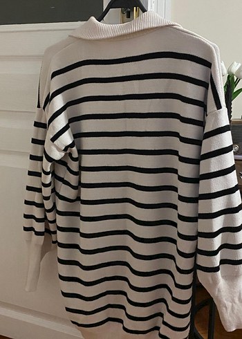 Yüksek Yakalı Çizgili Triko Kadın Kazak - Görsel 2