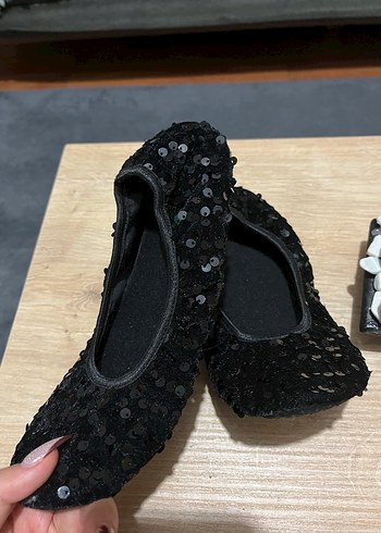 Kız Çocuk Siyah Payetli Babet Ayakkabı Ev Ayakkabı - Görsel 2