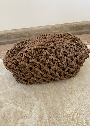 Hasır Örgü Bohem Tarzı Kahverengi Kadın Portföy Clutch Çanta