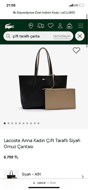 LACOSTE ÇİFT TARAFLI ÇANTA ANNA TOTE ÇANTA 