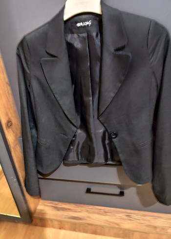 36 Beden Düğmeli gri Mini Kadın Blazer Ceket