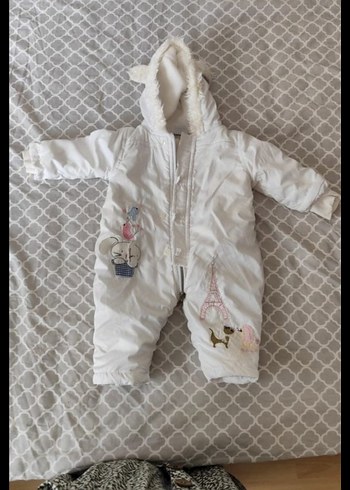 Beyaz Nakışlı Bebek Kışlık Tulumu - Görsel 3