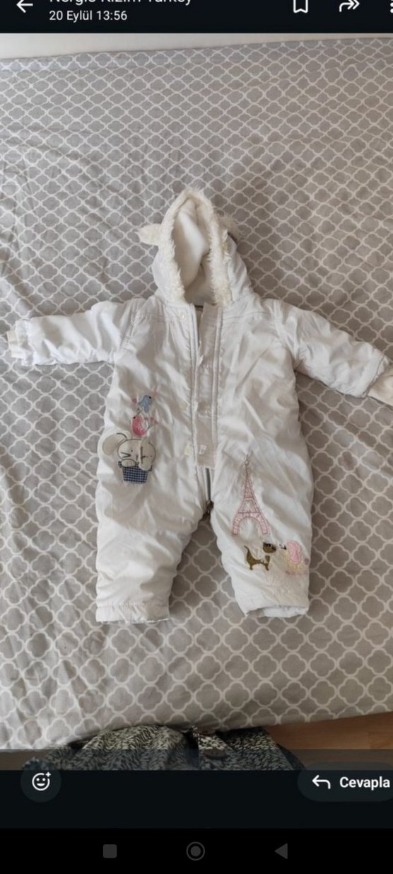 Beyaz Nakışlı Bebek Kışlık Tulumu - Görsel 2