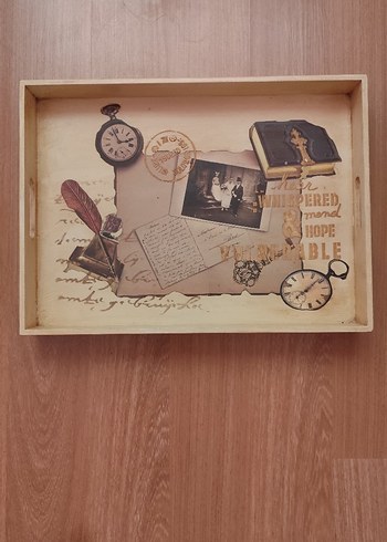 Beden Renk Bej Vintage Tasarımlı Ahşap Tepsi